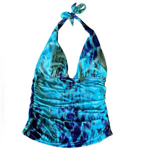 Paula Hermanny by VIX Size 8 Tankini Top Swim Swimsuit Halter Padded Blue Ruched
